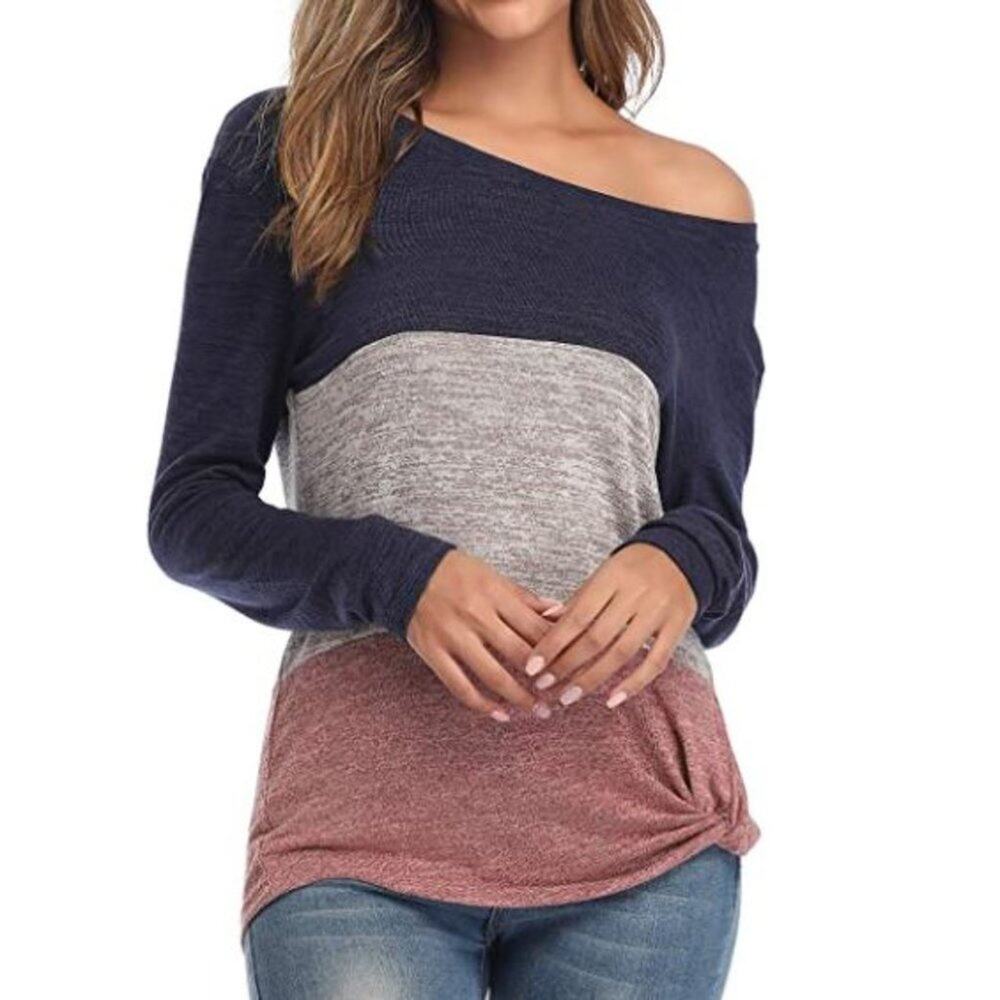 Women's Long Sleeve Color Block Crew Neck Top Size Small
